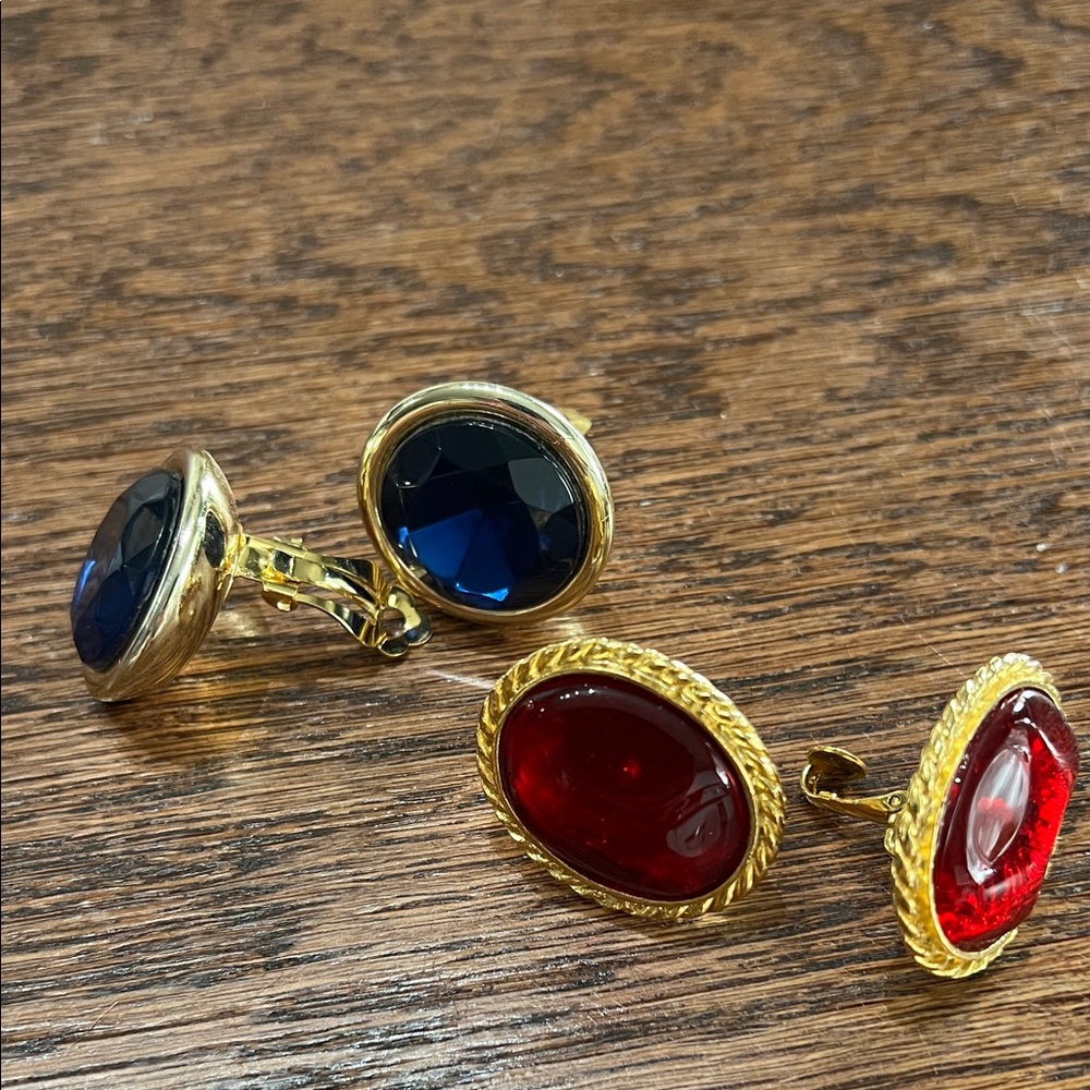 Elegant Gold and Gemstone Clip-On Earrings Set
